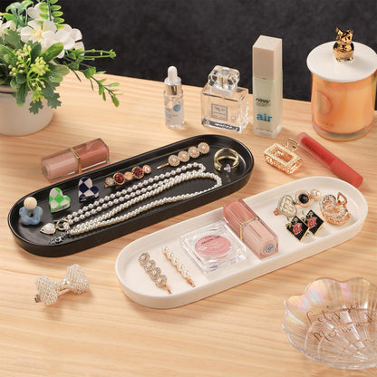 VanEnjoy White Vanity Tray for Bathroom Counter, Long Narrow Tray Ceramic Tray for Kitchen Counter for Soap Bottles