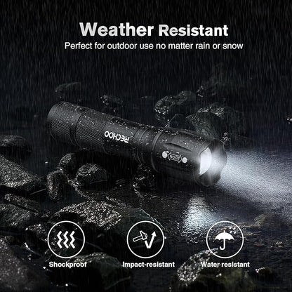 RECHOO 6-Pack LED Flashlight, Bright Small Flashlights High Lumens, 3 Modes, Battery-Powered Pocket Mini Flashlights, Flash Light Adjustable Focus, Waterproof Flashlights for Home Emergency Camping
