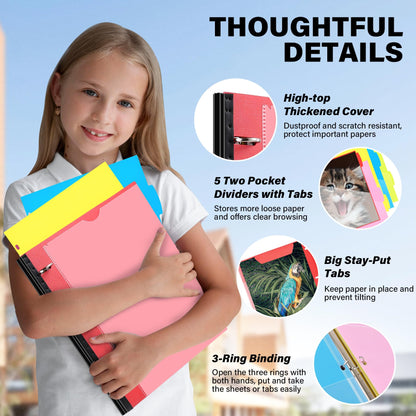 WOT I Telescoping Project Organizer, Refillable Binder with Dividers and Pockets, 13 Pocket Folders, 1 Inch 3 Ring Binder, Red