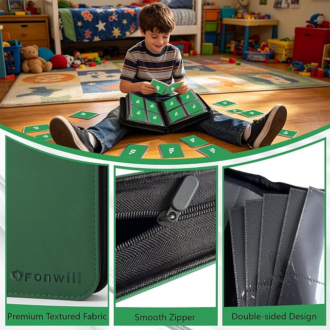 Top Loader Binder, Holds 112 Cards in 3"x4" Toploaders, Trading Card Binder 4 Pocket for TCG, MTG, YGO, Game Cards, Sports Cards(Green)
