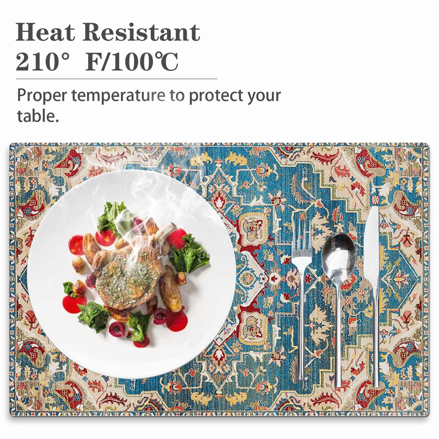 Kerton Stork Blue Cream Placemats Set of 8, Boho Bohemian Place Mats