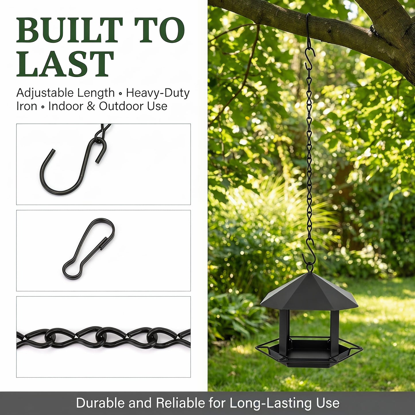 Suwimut 157 Inch Hanging Chains, Black Metal Hanging Basket Chain with 30 S Hooks and 30 Clips for Bird Feeders, Billboards, Planters, Wind Chimes, Lanterns, Grow Lights, Ornaments, Outdoor/Indoor Use