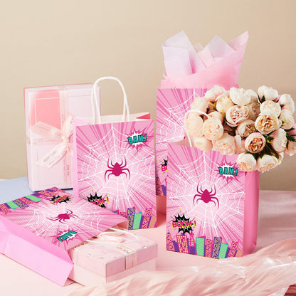Henoyso 24 Pcs Pink Spider Party Favor Goodie Bags with Handles Pink Ghost Theme Birthday Decorations Treat Candy Snack Gift Bags for Baby Shower Birthday Party Supplies