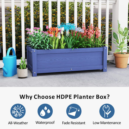 KETOYARK HDPE Raised Planter Box Outdoor,Rot-Resistant and Non-Cracking,Small Raised Beds for Gardening 29.5 * 14.4 * 9.8 in for Yard,Lawn,Outdoor Planter Boxes Rectangle with Drainage Holes Navy