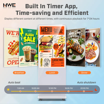 QIXZOCV MWE 54 Inch Digital Signage Displays, LCD Screen Advertising Kiosk with Custom Service, Indoor Floor Standing Commercial Totem, Android System Vertical Poster with Auto Media Player-White