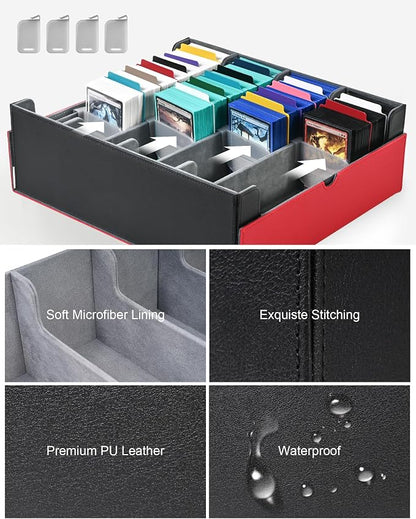 ZLCA Card Storage Box Holds 3200+, Deck Storage Case with 4 Stoppers, Card Organizer for TCG MTG PTCG(Red&White)