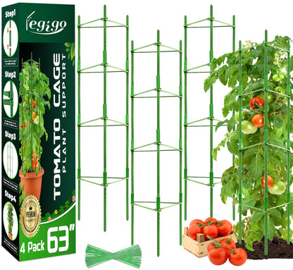 Legigo 4-Pack Tomato Cage for Garden Plant Support- Up to 63inch Garden Stakes Tomato Cage, Tomato Trellis for Potted Plants, Tomato Cages Plant Stakes for Climbing Vegetables Plants Flowers