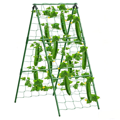 Updated A-Frame Cucumber Trellis for Raised Beds, Adjustable Size Garden Trellis for Climbing Plant Outdoors with Climbing Net and Plant Support Clip for Vegetable Grape Tomato Garden Supplies