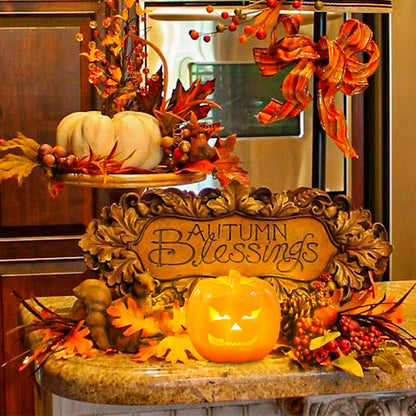 Halloween LED Jack-O-Lantern Pumpkin Lights Battery Operated, Scary Orang Pumpkin Halloween Flameless Flickering Real Wax Candle with Remote for Halloween Home Table Decoration（6'' Height