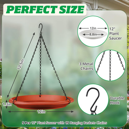 Hanging Planter for Indoor Outdoor Plants, 12" Plant Saucer with Basket Chains, Adjustable Plants Hanger Shelf Decorative Hanging Plant Flower Pot for Window Wall Ceiling Home Decor(5 Pcs,Brick Red)