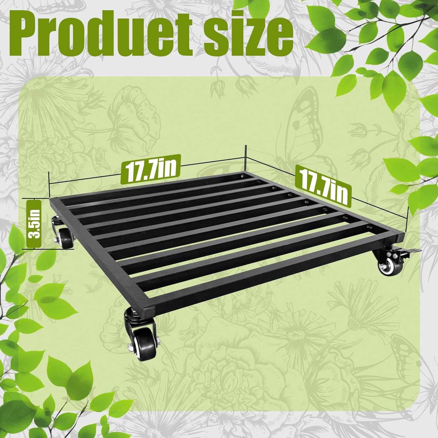Plant Caddy with Wheels 18'' 2 Pack Metal Rolling Plant Stand Plant Dolly with Lockable Casters Aluminium Heavy Duty Pot Mover Rollers Indoor Outdoor Planter Trolley Holds up 440 Lbs Planter Black