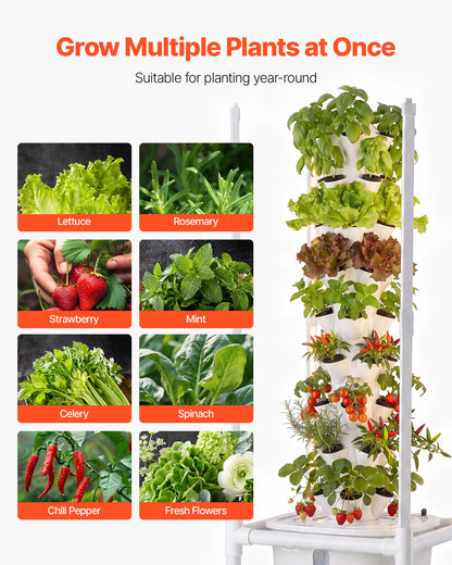 VEVOR Hydroponic Tower, 45 Pods 9 Tiers Hydroponics Growing System Kit with LED Grow Light, App Control & Casters, Vertical Home Garden with 20L Water Tank & Pump for Indoor Herbs, Fruits, Vegetables