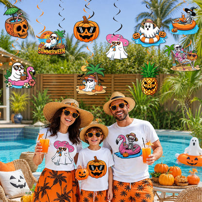 Summerween Decorations, Summer ween Party Supplies with Summerween Banner Garland and Hanging Swirls, Pumpkin Ghost Skull Summer Halloween Decorations for Bearch Pool Decorations