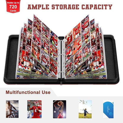Mlikero 720 Pockets Football Card Binder, Sports Card Binder with Card Display Design, Premium Card Ablums with Sports Pattern Wristband Fit for Football Cards 2026