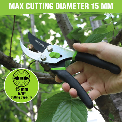 WORKPRO Bypass Pruning Shears, 8.5" Hand Pruner with Non-Slip Grip Handle, Garden Clippers with High Carbon Steel for Branches, Flowers, Fruits, Plants, Bonsai, Gardening Gifts for Women Men