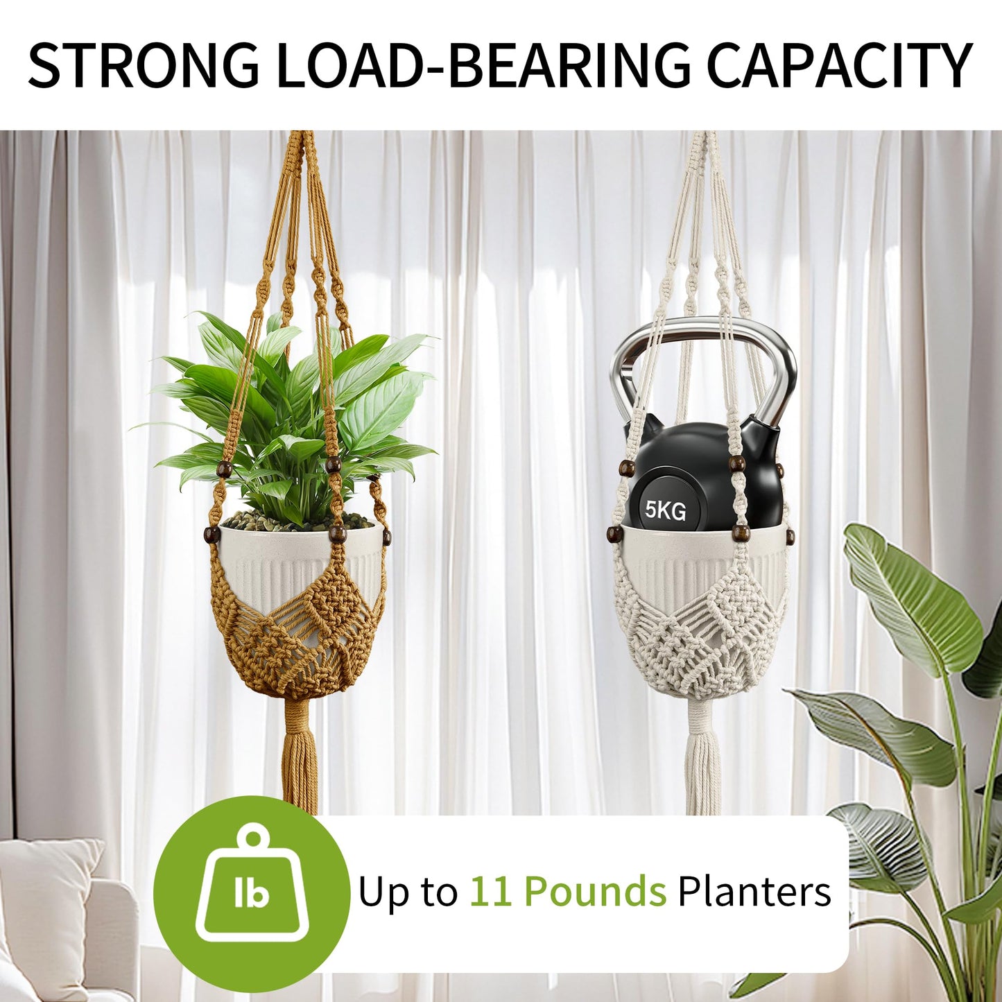 IDEEEPAN Macrame Plant Hanger - Fits 3 to 6 inches Pots for Indoor Outdoor, 35 Inch, Set of 2, Brown (POTS NOT Included)