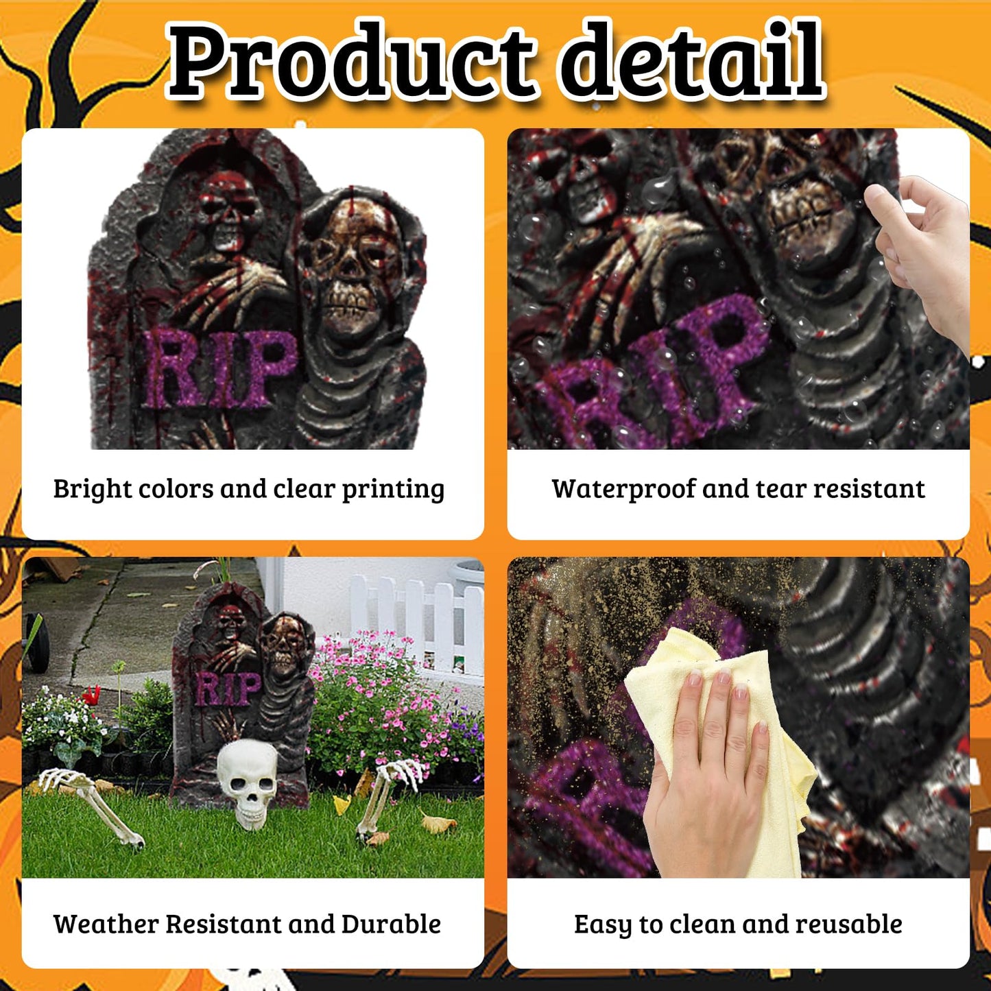 EggSun 10 Styles Halloween Large Tombstone Gravestones Yard Stakes Decorations 17IN Headstone Outside Signs with Stakes for Halloween Scary Spooky Patio Lawn Yard Garden Cemetery Outdoor Decors