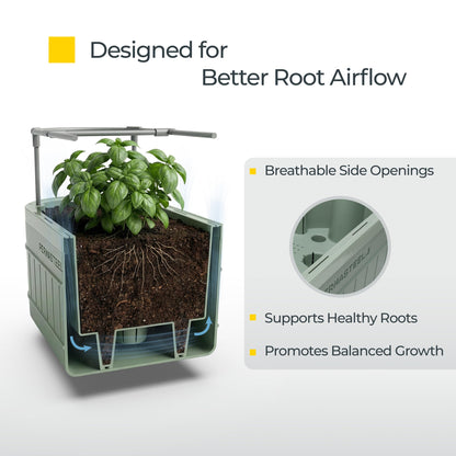 Permasteel Herb Garden Planter with Trellis Support, Self-Watering System with Water Level Indicator, Fits Multiple Herb Plants, for Basil, Flowers, Succulents, Indoor & Outdoor, Green