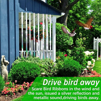 Benasan [984FT] Effective Birds Scare Reflective Ribbon Reflectors,Dual-Sided Flashing Streamers to Keep Pigeons, Hawks, Woodpeckers, Geeses Away from Trees Plants Crops Garden Porch,2*Rolls