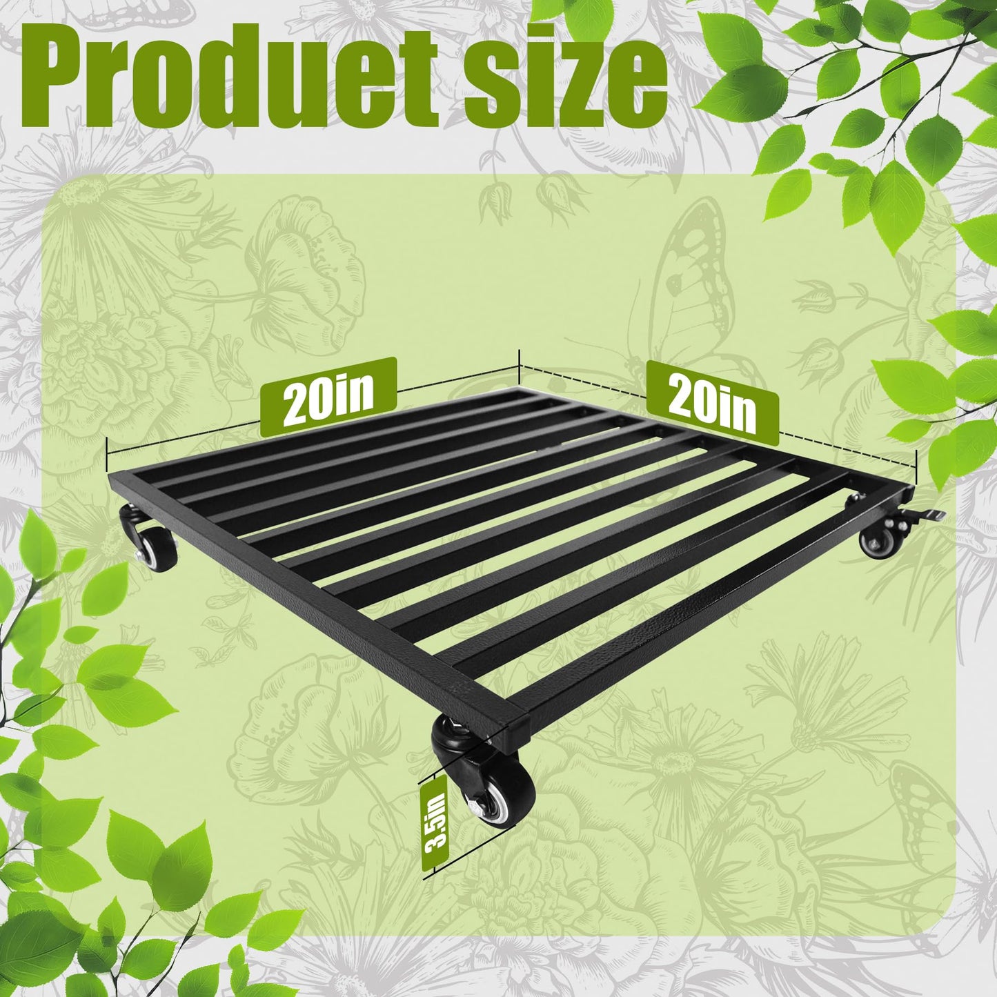 Plant Caddy with Wheels 20'' 2 Pack Metal Rolling Plant Stand Plant Dolly with Lockable Casters Aluminium Heavy Duty Pot Mover Rollers Indoor Outdoor Planter Trolley Holds up 450 Lbs Planter Black
