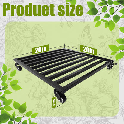 Fsehyue Plant Caddy with Wheels 20'' 2 Pack Metal Rolling Plants Stand Plant Dolly with Lockable Casters Aluminium Heavy Duty Pot Mover Rollers Indoor Outdoor Planter Trolley Holds up 400 Lbs Planter