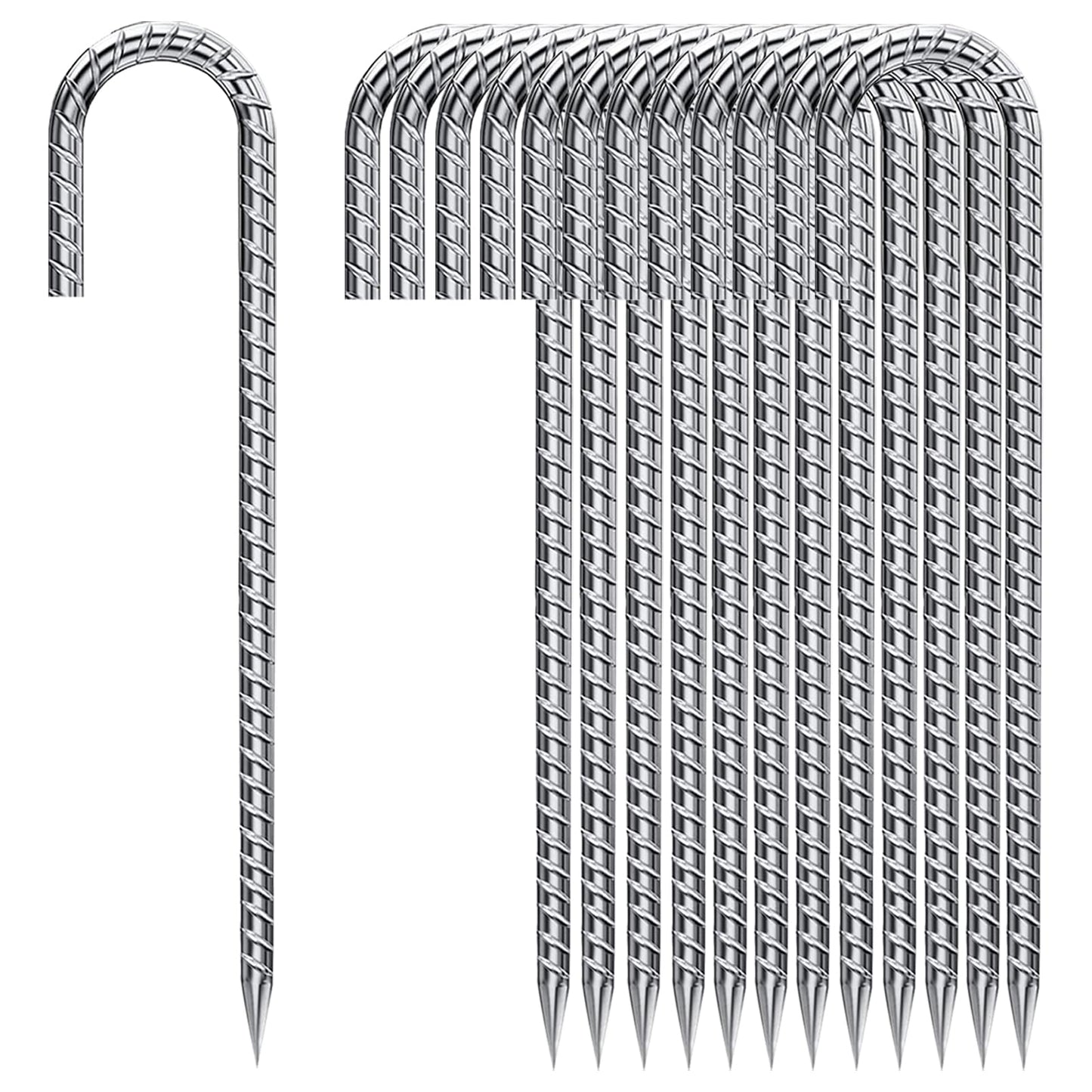 Rebar Stakes 12 Inch, Tent Stakes Heavy Duty Galvanized J Shaped 50 Pack Landscape Fabric Staples for Garden Weed Barrier Fabric Dog Fence Inflatable Camping Tents Artificial Turf