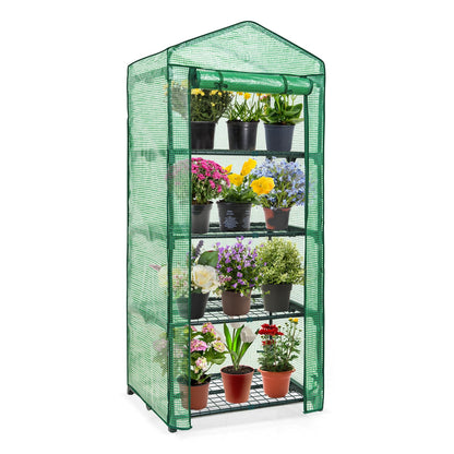 EAGLE PEAK 4-Tier Mini Greenhouse Portable Green House with Shelves & Weather-Resistant PE Cover, Small Greenhouse for Seedlings & Gardening Gifts, 27x19x64 in, Clear/Green