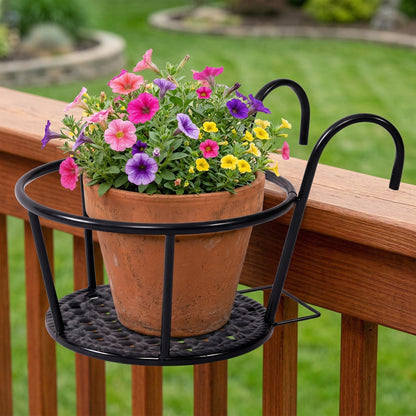 Nancyzhenpin Metal Hanging Railing Planter, Flower Pot Holder for Balcony Fence, Adjustable Steel Plant Stand, Indoor Outdoor Garden Mounted Shelf (6, Black)