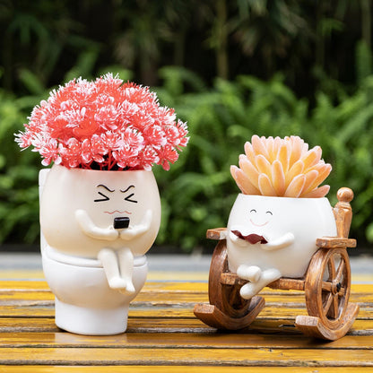 MUZZIOU Smiley Face Planter Pots, Cute Rocking Chair Pot for Plants, Funny Flower Pot for Succulents with Drainage Hole Indoor & Outdoor, Gift Ideal for Lover Mother Grandma Friends(Rocking Chair Pot)