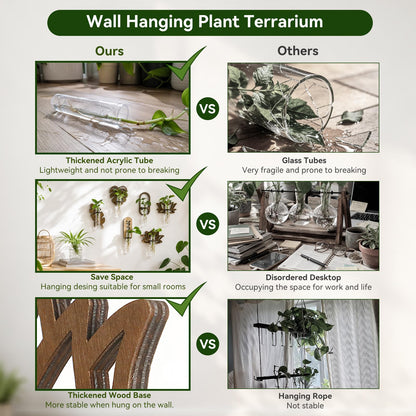 Artilady Plant Propagation Station 2 Pack Wall Hanging Plant Terrarium Holder with Test Tube Wood Window Planter Indoor Decor for Living Room Bedroom Kitchen (Lotus)