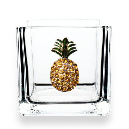 THE QUEENS' JEWELS Pineapple Jeweled 4x4 Candle Holder Vase - Unique Gift for Women, Birthday, Cute, Fun, Cocktail, Queen, Not Painted, Decorated, Bling, Bedazzled, Rhinestone
