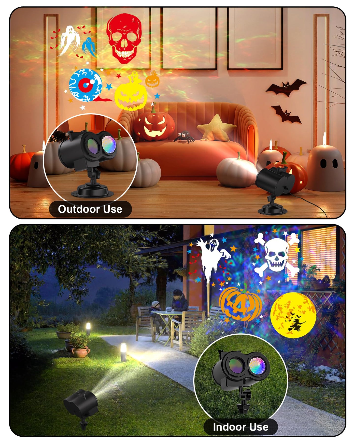 2026 Upgrade Halloween Christmas Projector Lights Outdoor, COOLWUFAN 2-in-1 Holiday Projector Lights Decorations, 30 Bright HD Effects (20 Slides) Projection Light for Xmas Party Garden Yard Decor