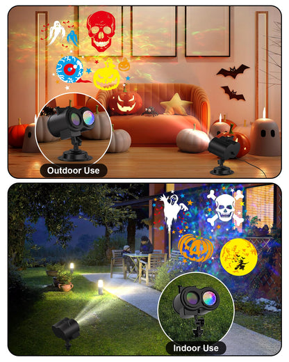 2026 Upgrade Halloween Christmas Projector Lights Outdoor, COOLWUFAN 2-in-1 Holiday Projector Lights Decorations, 30 Bright HD Effects (20 Slides) Projection Light for Xmas Party Garden Yard Decor
