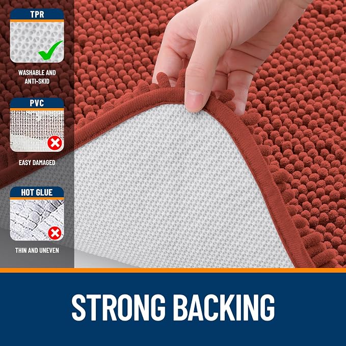 OLANLY Large Bathroom Rugs 40x24, Soft Absorbent Chenille Bath Rugs, Rubber Backing Quick Dry, Machine Washable Bath Mats for Bathroom Floor, Tub and Shower, Home Decor Accessories, Rustic Terracotta