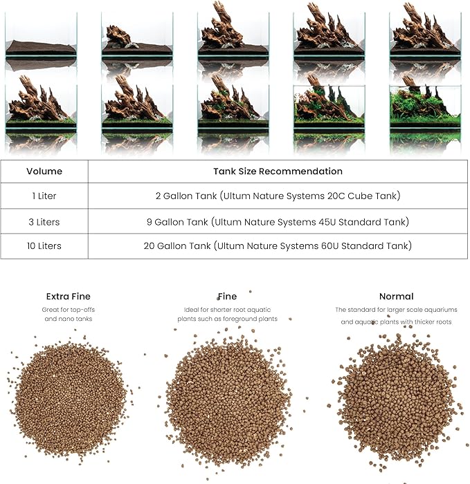Ultum Nature Systems Controsoil - Freshwater Aqua Soil Substrate for Fish, Shrimp, Live Plant Propagation and Aquascaping - 6.8pH Low Ammonia, Volcanic Ash - Brown, Extra Fine (3 Liter)