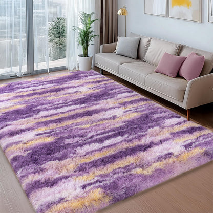 Ailyei Shag Rugs for Bedroom, 4x6 Abstract Purple Soft Fuzzy Rugs for Living Room, Fluffy Shaggy Plush Carpet Girls Kids Room Dorm Upgrade Non-Slip