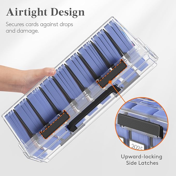 Lifewit Trading Card Storage Box fit for Toploader, Stackable Reinforced Latch Case with 8 Adjustable Dividers, Writable Labels, Organizer for MTG TCG Sports Baseball Bulk Cards, 2 PCS