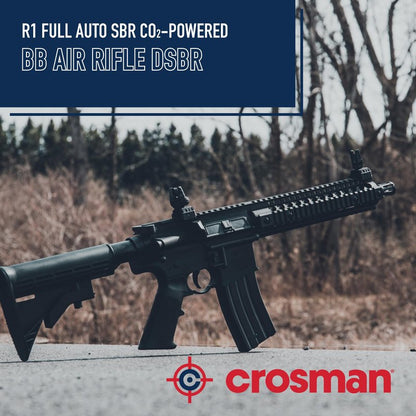 Crosman Full Auto R1 CO2 BB Air Rifle with 25-Round Magazine - Full and Semi-Auto Action, 1400 round per minute rate, Adjustable Stock, Quad Rail - Black