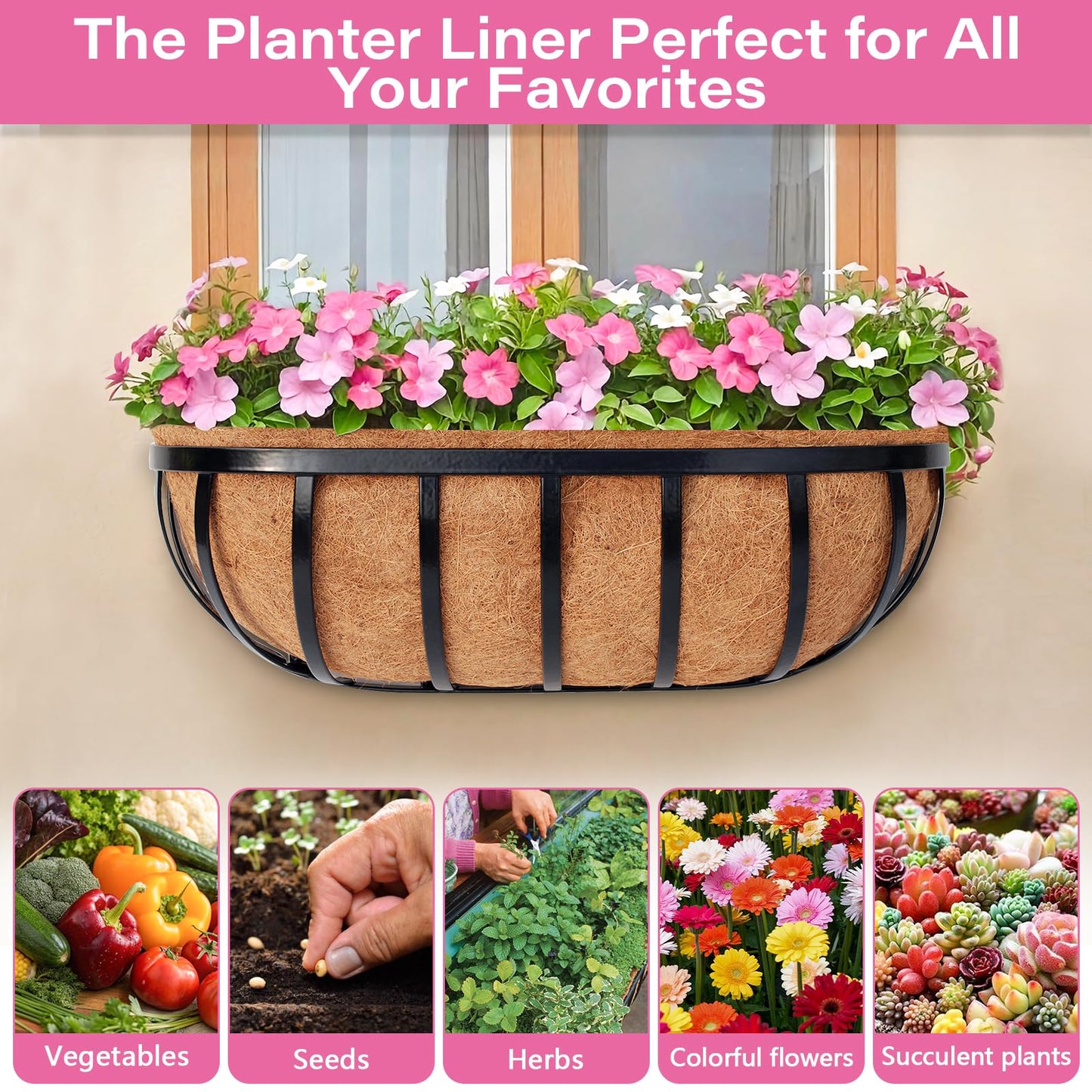 Legigo 4 Pack 24 Inch Natural Trough Coco Liner for Planters- Window Box Liners Coconut Basket Liners, Planter Box Coconut Liner for Window Flower Box Pots, Fence Trough Planter, Wall Planter Basket