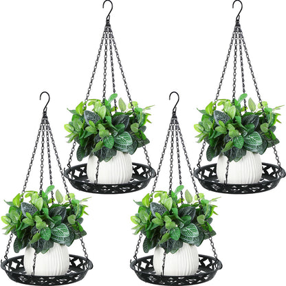 Enhon 4 Pack Plant Hanger, 12 Inch Metal Hanging Planter for Indoor Outdoor Plants, Classy Glossy Black Decorative Hanging Plant Shelf for Window Wall Ceiling Home Decor