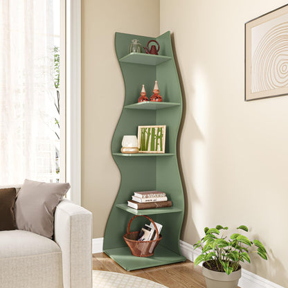 LITTLE TREE Small Corner Shelf, Modern 5-Tier Wall Corner Bookshelf, Stylish Bookcase Storage Rack for Small Space, Living Room, Bedroom