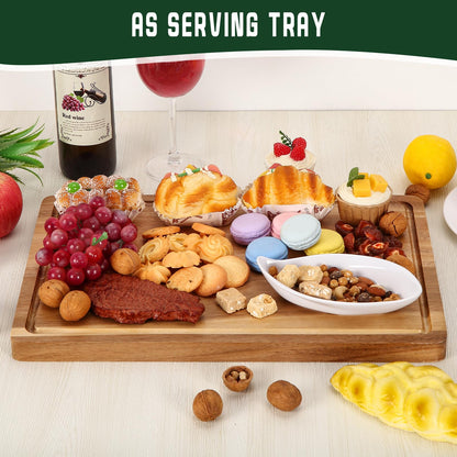 XL Cutting Board, 18x12 Large Acacia Wooden Cutting Board for Kitchen, Edge Grain Wood Chopping Board with Juice Groove and Handles, Pre-Oiled Carving Tray for Meat & Cheese