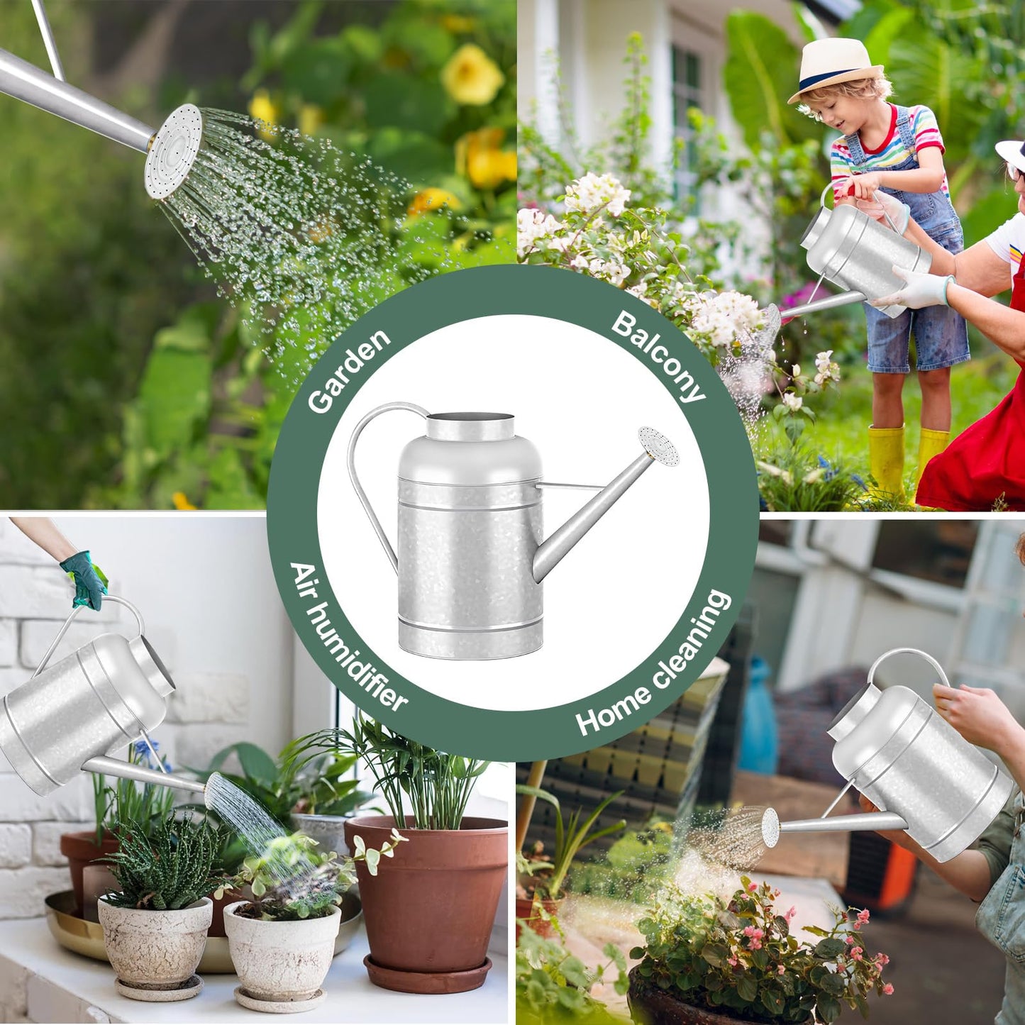 9L Metal Watering Can for Outdoor Garden, Galvanized Steel Large Watering Pot with Top Handle and Long Spout, Rust-Resistant Water Can for Flowers, Lawns, and Farm Use