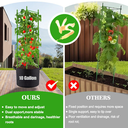Tomato Cages with 10 Gallon Grow Bags, 48 Inches Garden Tomato Planter, 3-Pack Tomato Trellis for Raised Garden Bed, Tomato Cage Pots Plant Support Stakes Trellis for Climbing Plants Vegetable Flowers