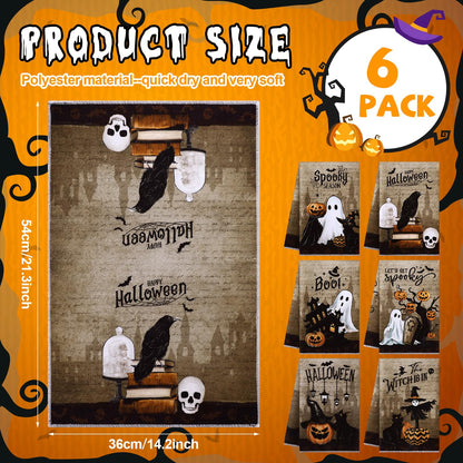Ganeen 6 Pcs Halloween Kitchen Towels Dwarfs Cobwebs Witches Castles Dish Towels Fiber Fingertip Hand Towel Decorative Tea washtowels 14.2 x 21.3 Inch for Decorative Bathroom Holiday (Goth)