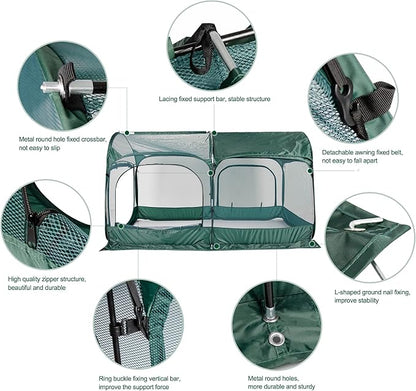 ANC POP Portable Chicken Run Large Pop-Up Chicken Pen for Small Animals Outdoor Gardening Net with 3 Doors and Handbag, Easy to Install and Storage, Green