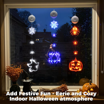 suddus Halloween Window Lights - 3 Pack Battery Operated with Timer - Orange Pumpkin, Purple Spider & White Ghost Decorations