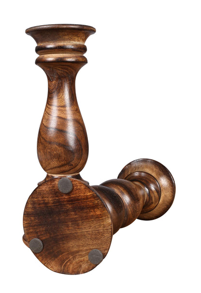The Wooden Town Rustic Candle Holder Set of 3 – 10", 8", 6" – Burnt Finish Wooden Pillar Stands for Wedding, Party, Home Décor, Spa – Country Style Gift for Table Centerpiece