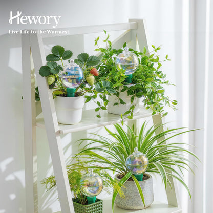 Hewory Glass Plant Watering Globes: 4 Pcs Iridescent Water Bulbs for Indoor/Outdoor Plants - 9oz Watering Devices with Terracotta Water Spikes