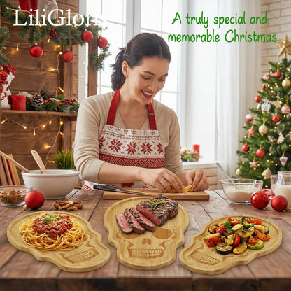 Unique Large Bamboo Wood Halloween Charcuterie Cheese Cutting Board Spooky Skeleton Decorative Serving Platter Tray for Thanksgiving Christmas Housewarming Party (1)